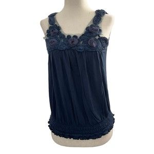 Apple & Eve Women’s Size XS Top Shirt Elastic Waist Blue Cropped #11